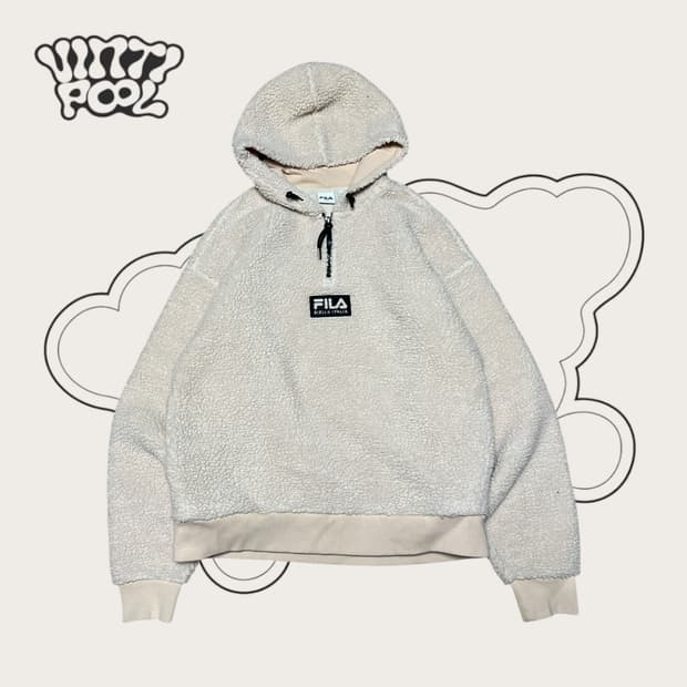 FILA 휠라 아이보리 뽀글이 반집업 후드티 L