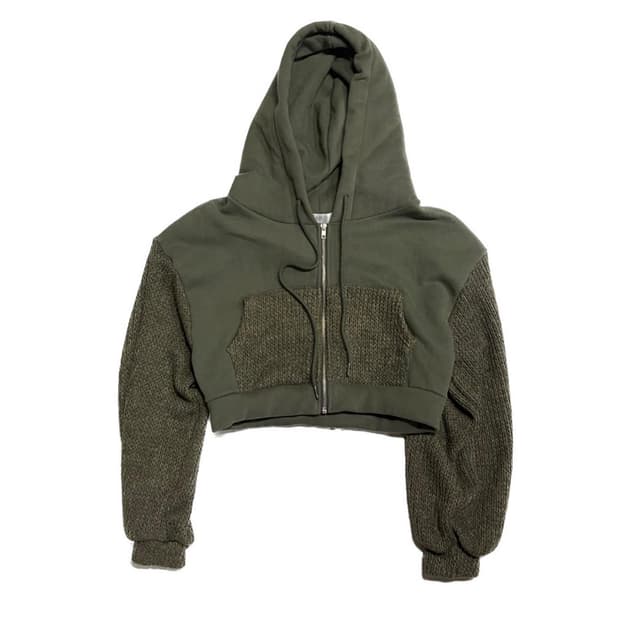 khaki crop hood zipup