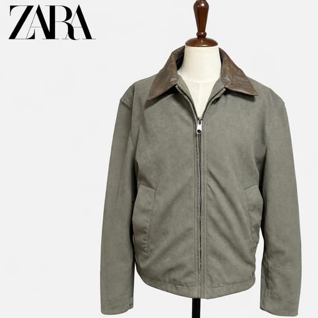 자라 ZARA 스웨이드 배색 카라 집업 자켓 카키