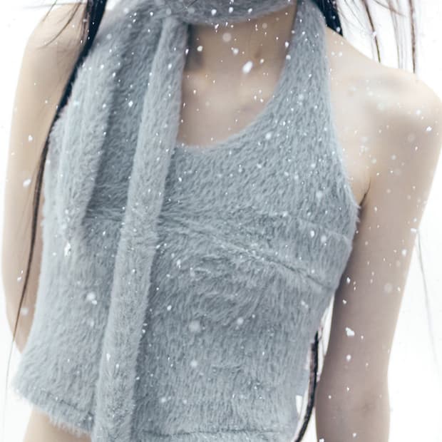 [오호스] Muffler Knit Halter Top / Grey