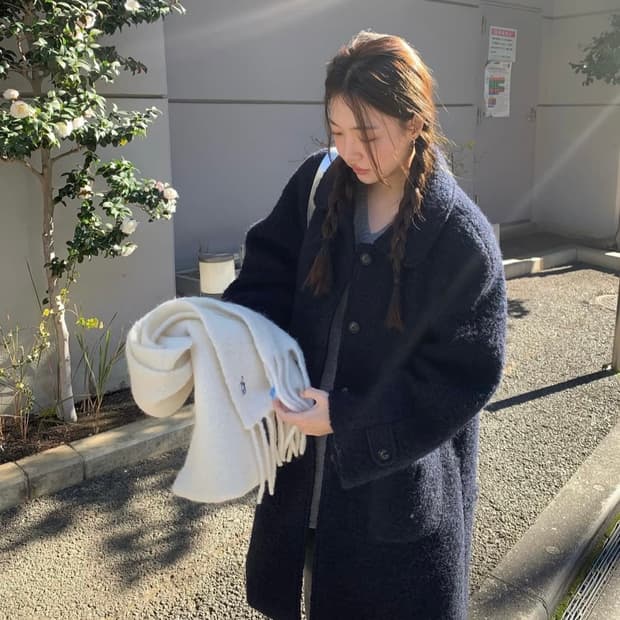 [택달린새상품] 타낫 알파카 부클 롱 코트 네이비 tannat