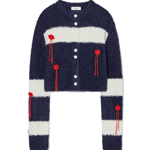KIJUN COMET KNIT CARDIGAN NAVY OFF-WHITE