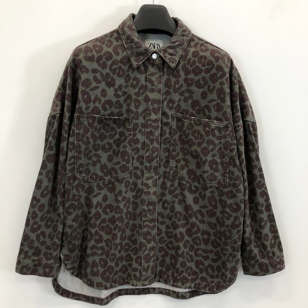 자라 레오파드 루즈핏 오버데님셔츠 L