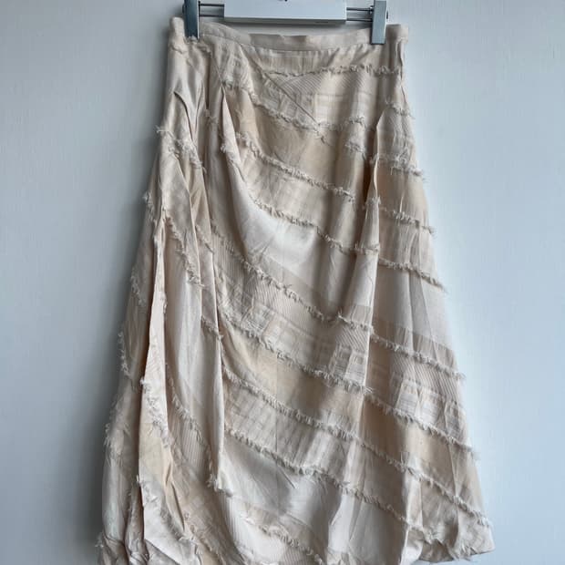 크림 패치워크 프린지 벌룬 스커트