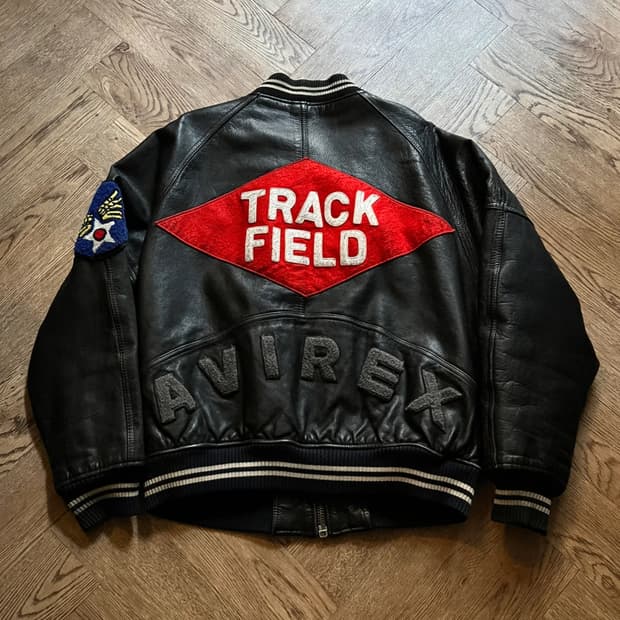 [S]AVIREX 아비렉스 TRACK FIELD 레더 바시티 자켓