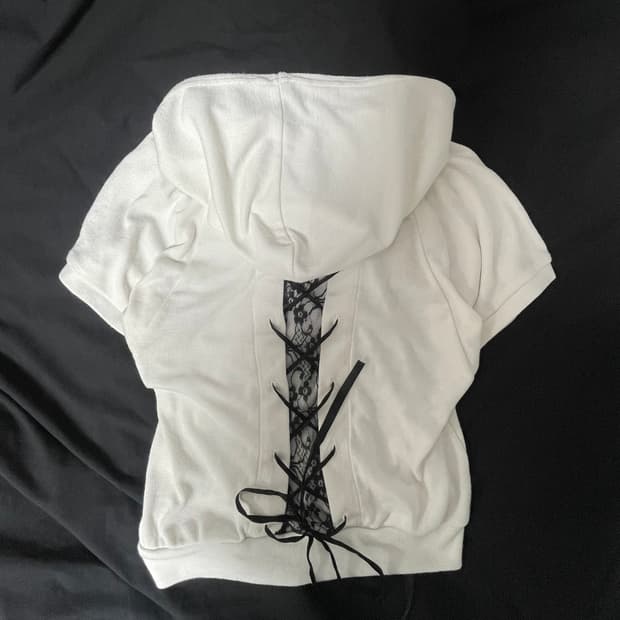 코르셋 레이스 디자인 반팔 후드집업