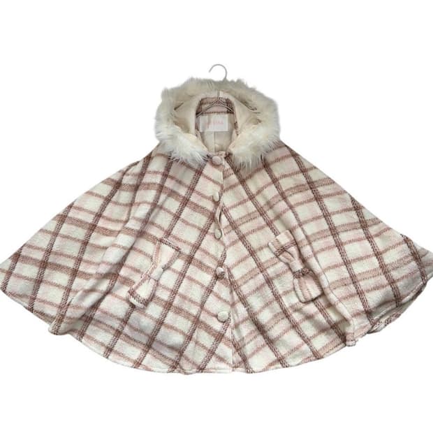 리즈리사 고전 딸기초코체크 00s 대대장 케이프 판초 코트