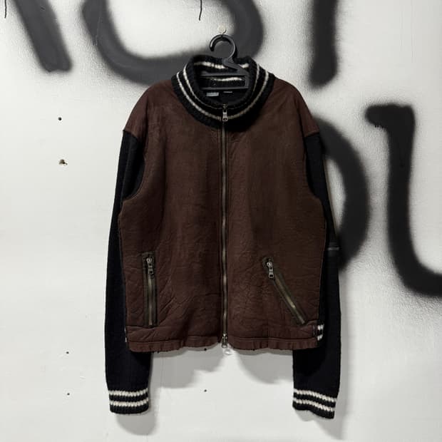 아르마니 익스체인지 스웨이드 배색 투웨이 집업 니트 자켓