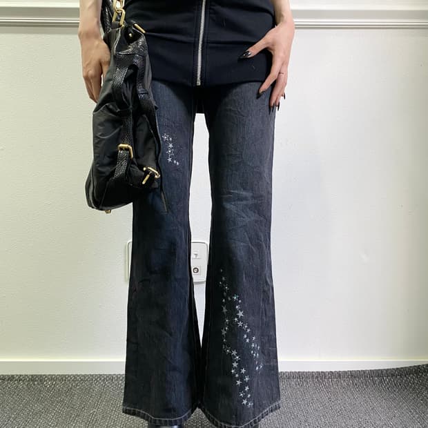 2000s Girl Star Print Boots-Cut Pants