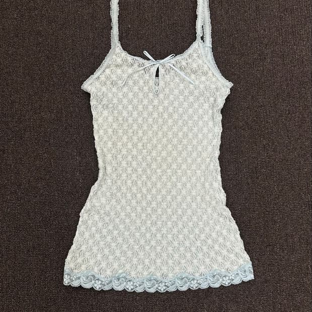 L)Japanese vintage 플라워 레이스 모리 민트 슬리브리스