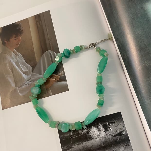 일본 빈티지 그린 비즈 목걸이