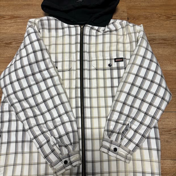 [L] 23fw 슈프림 디키즈 플레이드 후드집업 셔츠 화이트