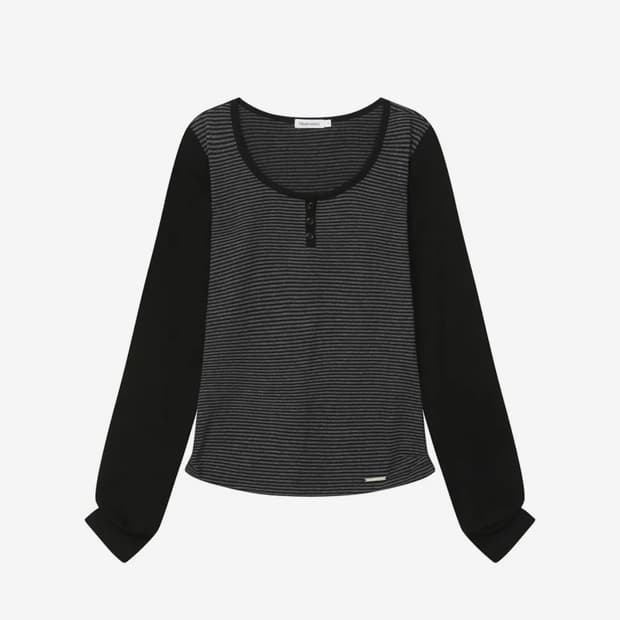 새상품 미세키서울 헨리 넥 롱 슬리브 스트라이프