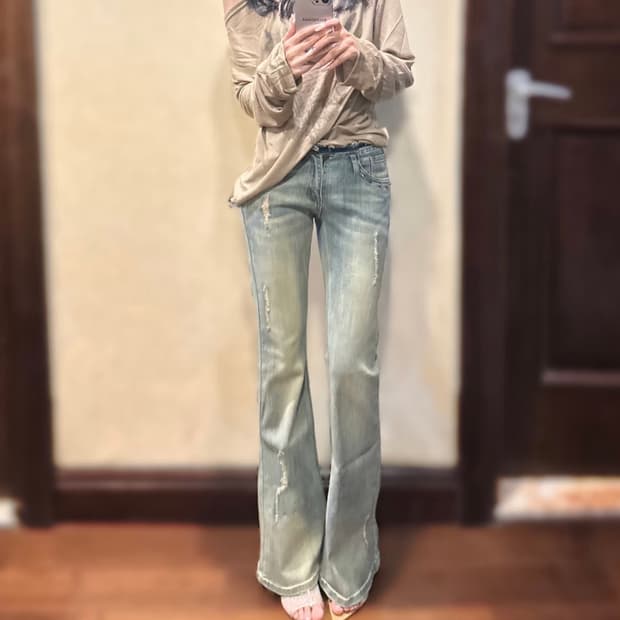 빈티지 연청 워싱 부츠컷 데님 팬츠 청바지 44 S