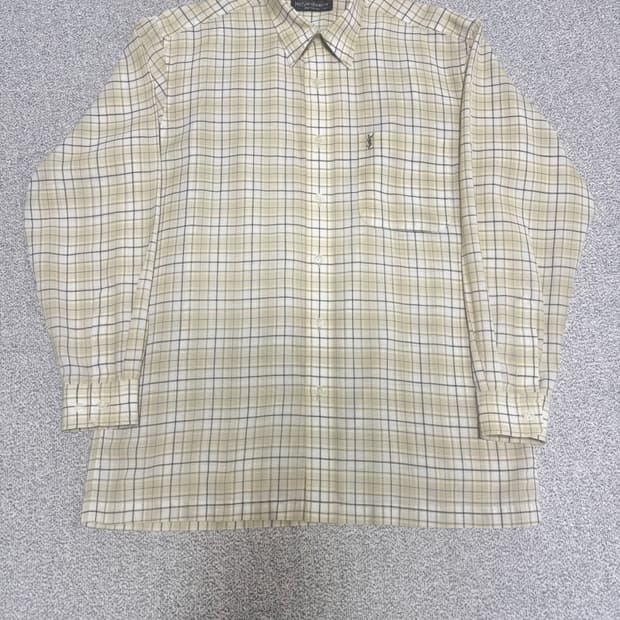 •YSL pour homme 베이지 린넨 체크 셔츠
