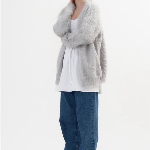 헤더먼트 테디가디건 롱버전 그레이