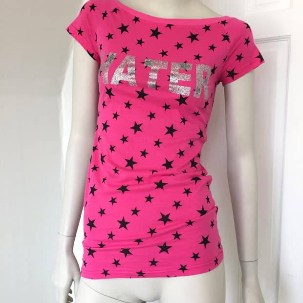Hot Pink Star Print Long Slim-Top