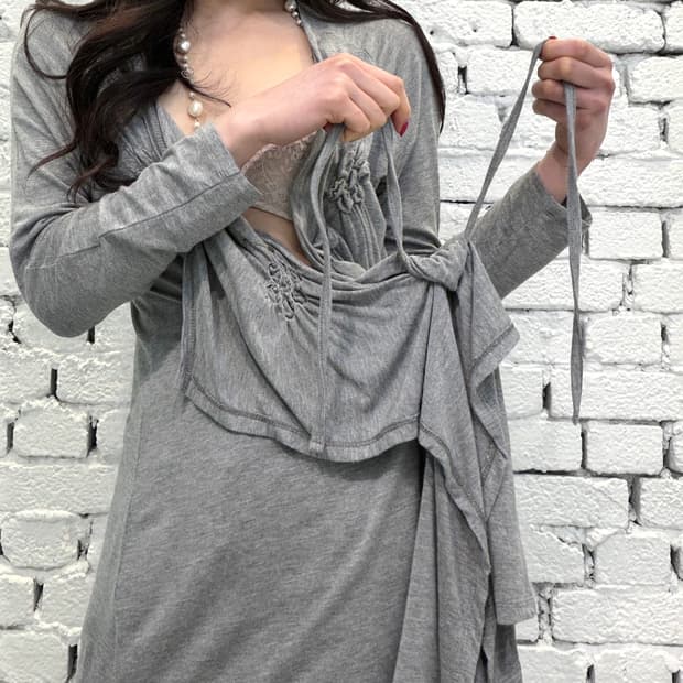 Draped Floral Detail Long Cardigan