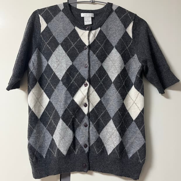 TWEED 아가일 캐시미어 반팔 가디건