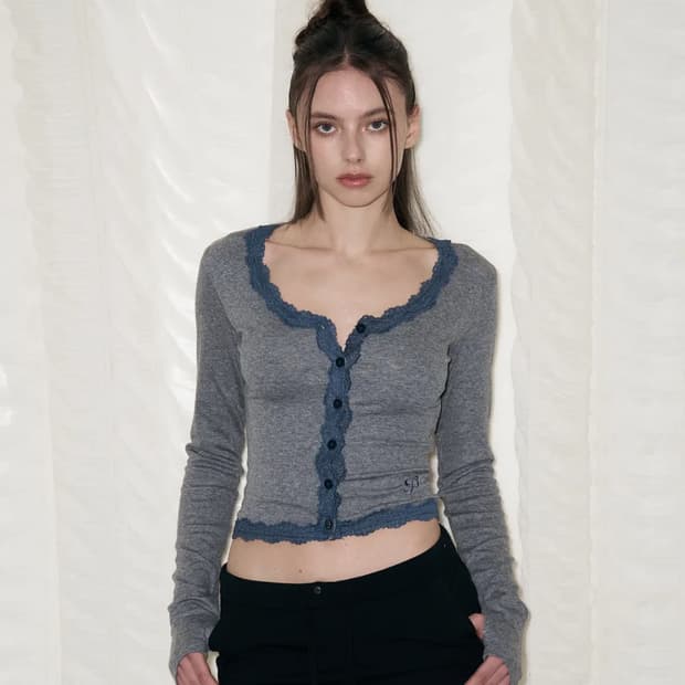 플리즈노팔로우 밀라 레이스 롱슬리브  차콜