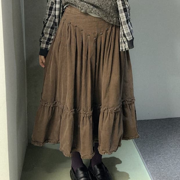 brown corduroy studded skirt