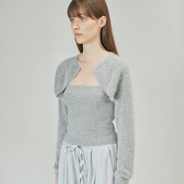 다이애그널 레이어드 튜브탑 가디건 (그레이)