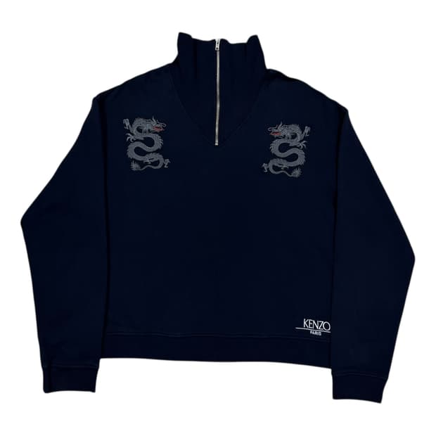 겐조 드래곤 용 하프 반집업 스웻셔츠 맨투맨 네이비 블루 XL