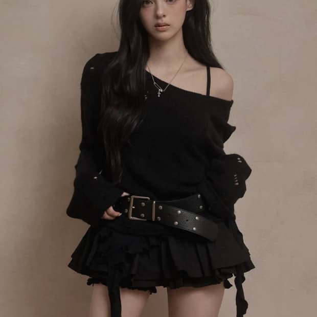 카키포인트 Damage Punching Knit (black)