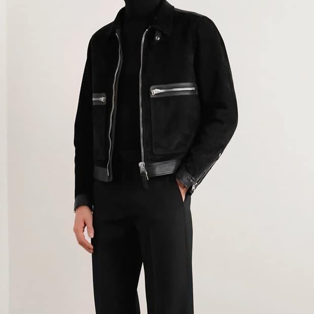 톰포드 신상 블랙 풀그레인 레더 스웨이드 트러커 자켓