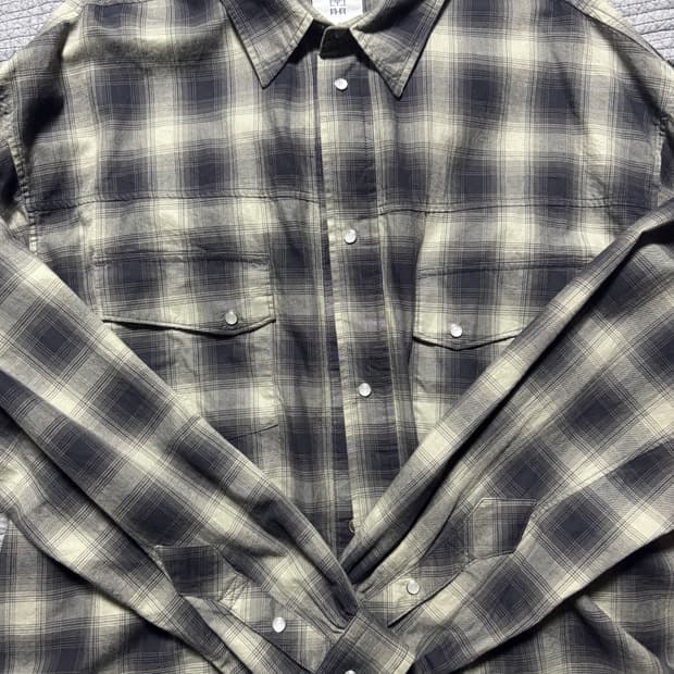 4) 폴리테루 루즈드 웨스턴 체크 셔츠 차콜 옴브레