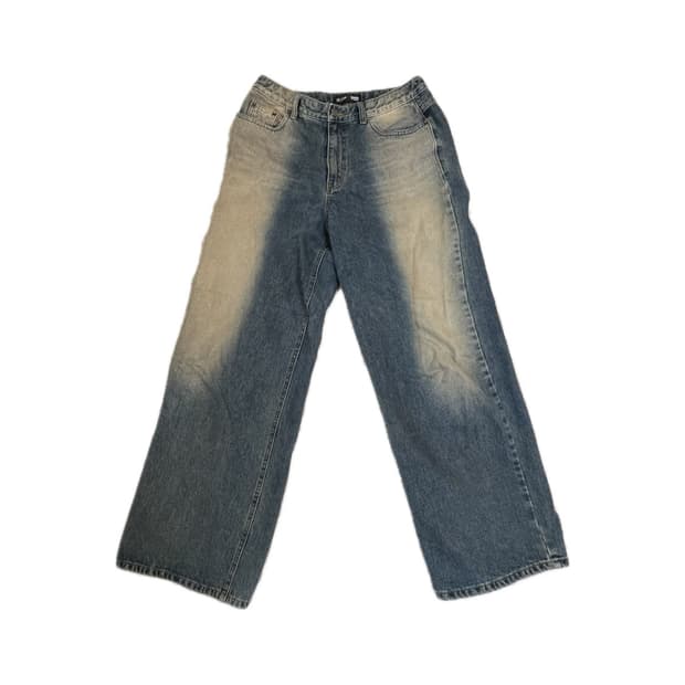 밀리언코르 9581 유니섹스 딥 워시드 와이드 데님 빈티지 블루