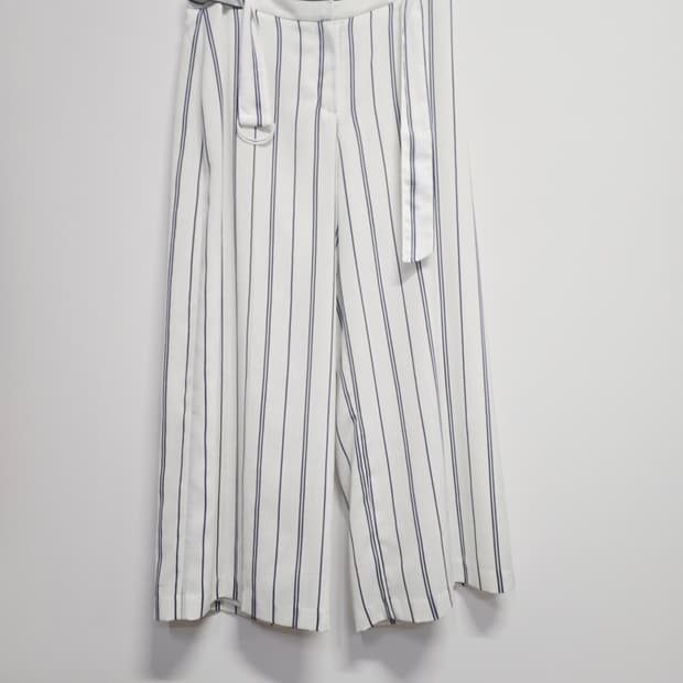 잇미샤 스트라이프 와이드 벨트 팬츠