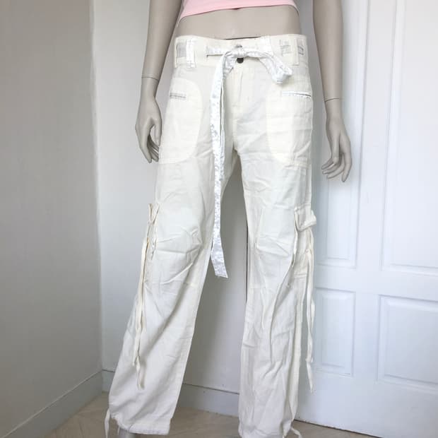 Vintage Cream Cargo Long Pants