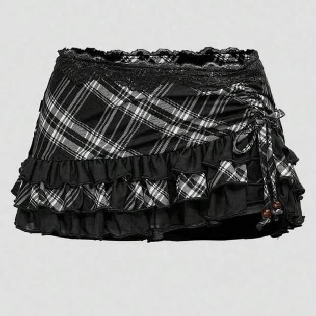 롬위 체크 프릴 미니스커트