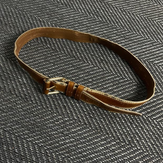 빈티지 웨스턴 체크 브라운 레더 벨트y 3940