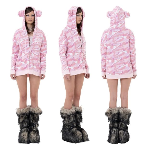 베메클 bear gal hood pink 카모 후드집업