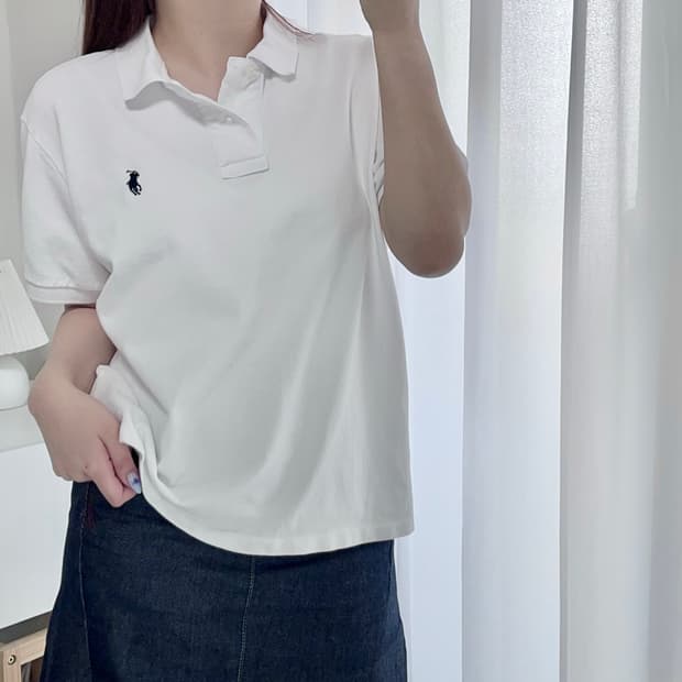 [정품] 폴로 화이트 / 네이비포니 반팔카라티 [ L ]