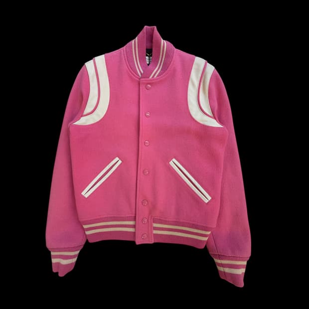 생 로랑 핑크 울 바시티 자켓