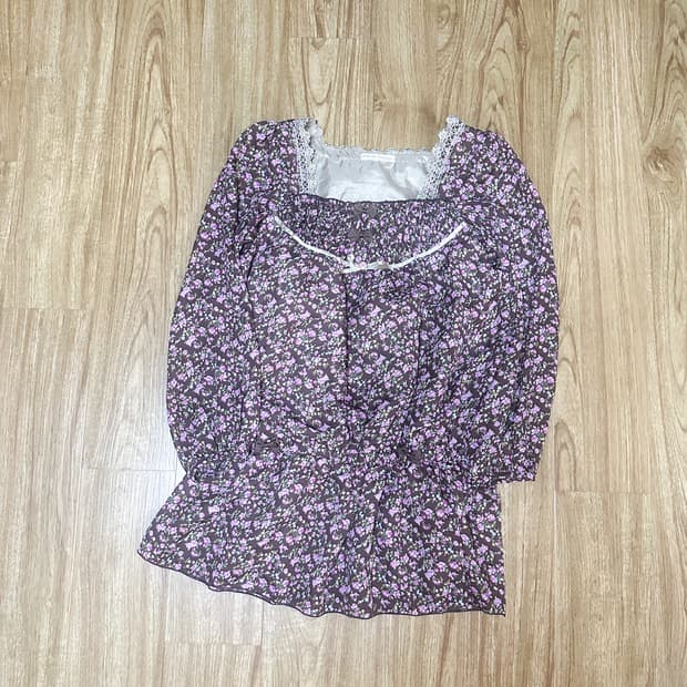 빈티지 핑크 브라운 플라워 블라우스 히메갸루 로걀 모리걸 라떼 짜잔씨