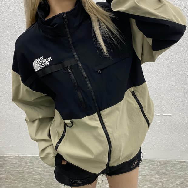 노스페이스 베이지 배색 블랙 바람막이 XL