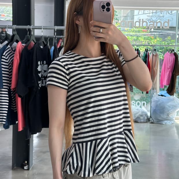 폴로랄프로렌 스트라이프 프릴 반팔티