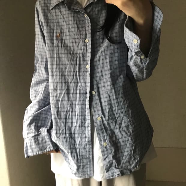 폴로 연하늘 멀티포니 체크셔츠