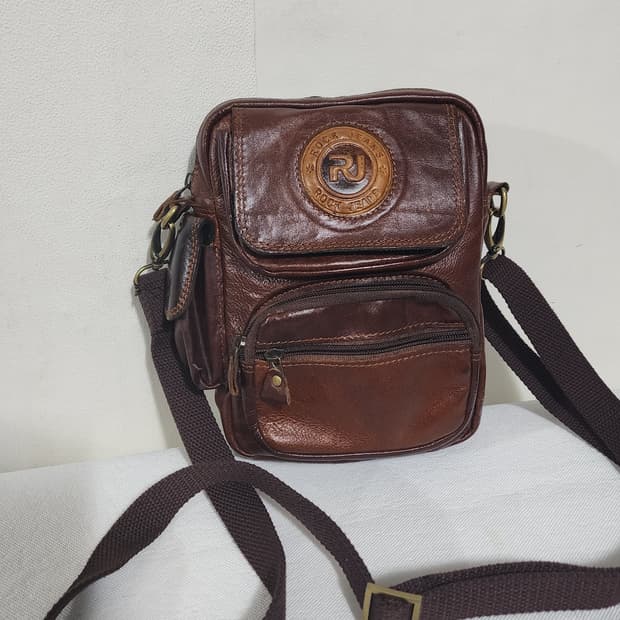 ROCK JEANS 가죽 크로스백 브라운