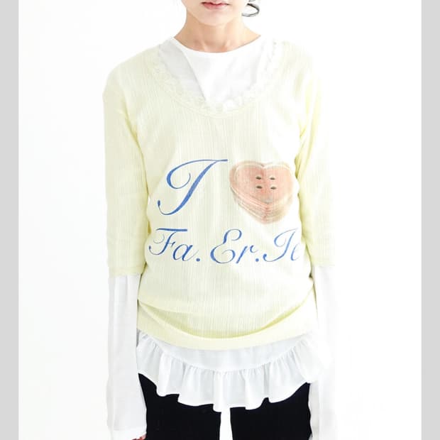 ★ 구해요!! fa.er.ie lace T-shirt (lemon)