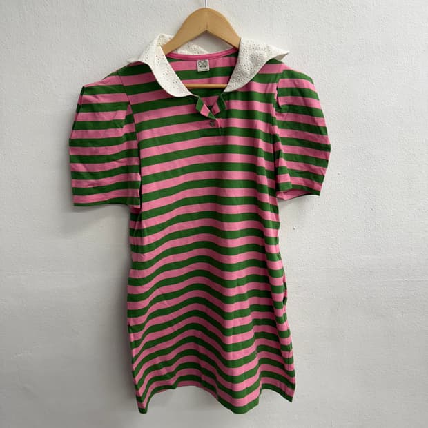 a.t.corner 엣코너 핑크/그린 스트라이프 카라티