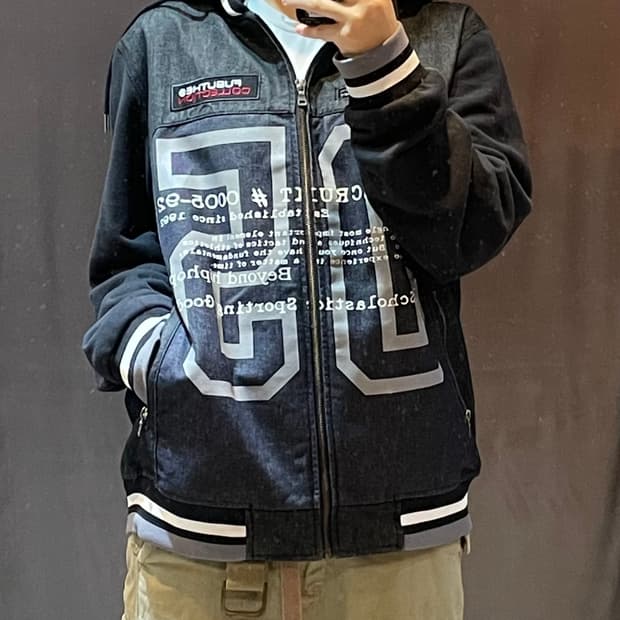L 푸부 후드 레이어드 데님 자켓