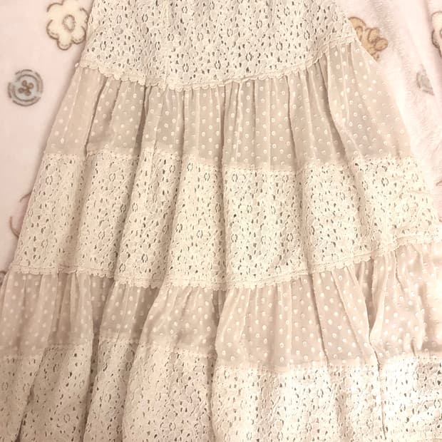 모리걸 빈티지 라떼갸루 도트 롱 스커트