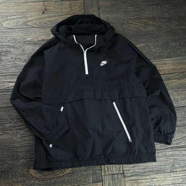 [나이키]로고 자수 후드 아노락 바람막이 자켓 블랙 M18644