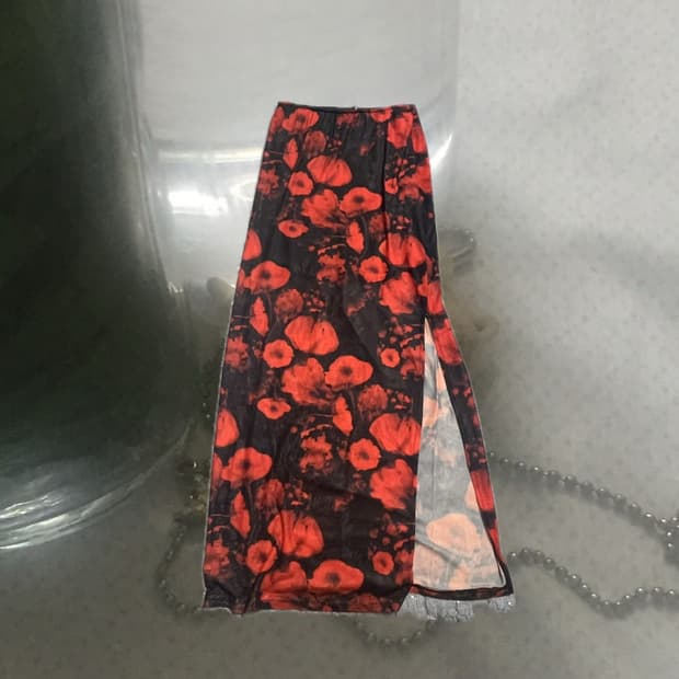 오리엔탈 빈티지 플라워 프린팅 롱 스커트