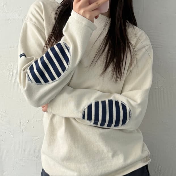 SAINT JAMES 세임트제임스 아이보리컬러 엘보우패치 보트넥 슬리브